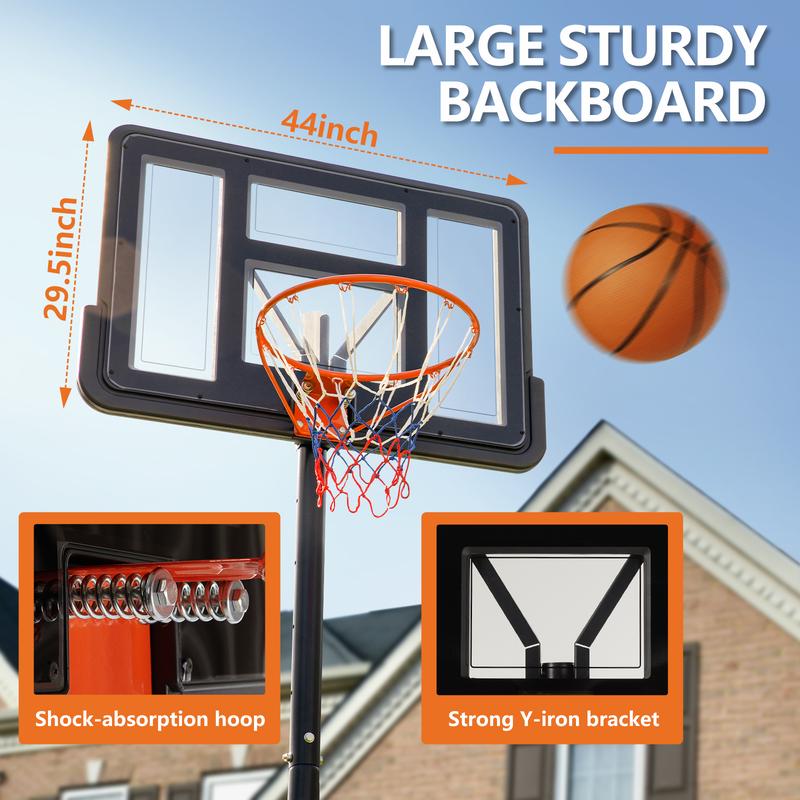 Sweet Furniture S - Basketball Hoop Outdoor 4.2-10ft Adjustable Height, Portable Basketball Hoop Goal Court System for People of All Ages 44 Inch Shatterproof Backboard, Shock Absorbent Rim, Fillable Base 2 Wheels