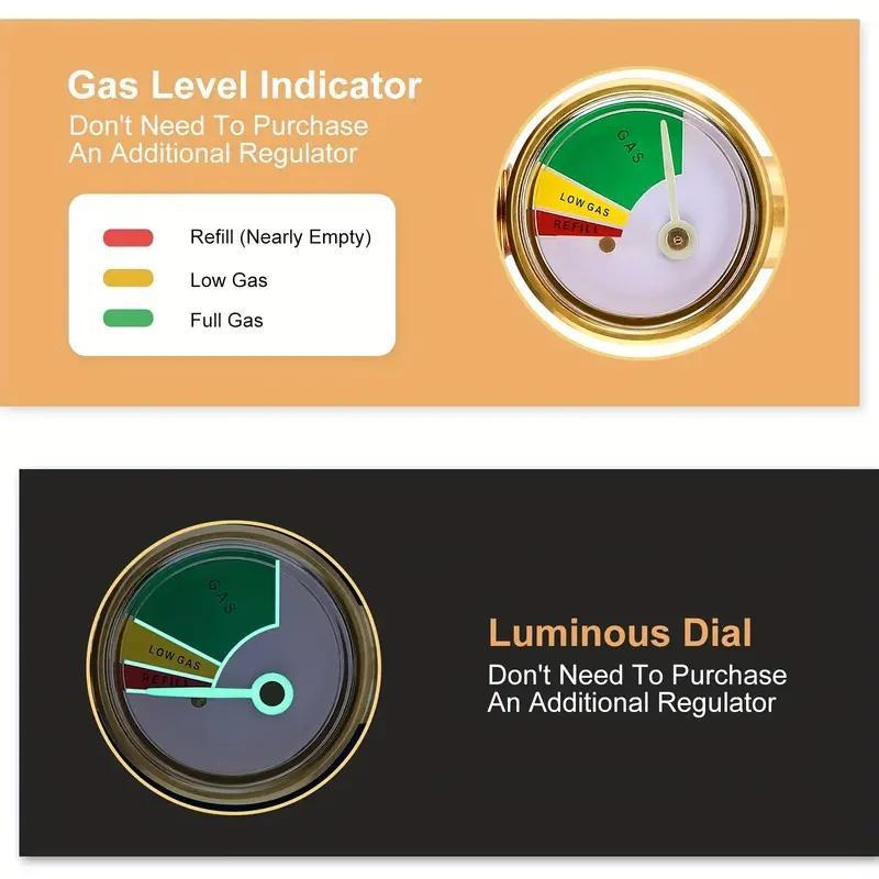 Propane Refill Adapter with Valve & Gauge, Gas Cylinder Filling Connector with Glow in The Dark Meter, Ball Valve Gas Tank Gas Connector