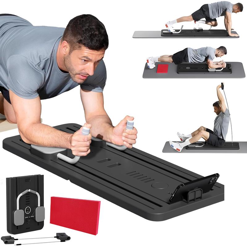 Multi-functional Ab Exercise Board, Kneeling Pad and Timer, Foldable Home Pilates Reformer, Abs Workout Equipment for Abdominal & Core Strength Training - Home Exercise Walking Pad(Black)