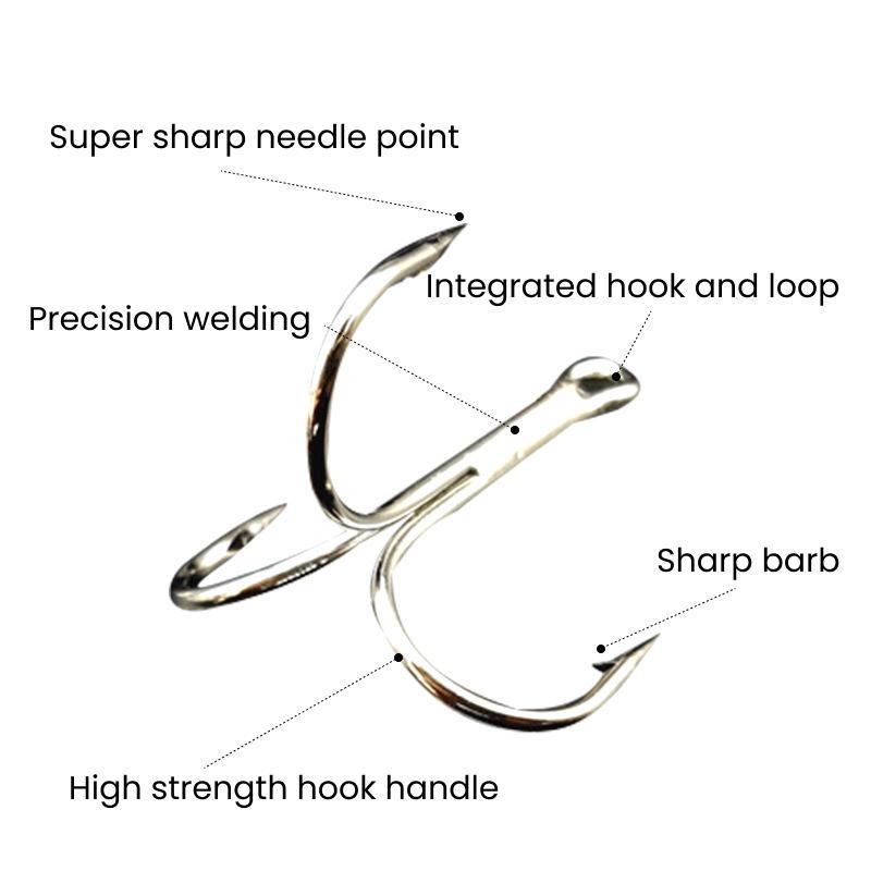 Fishing Treble Hooks Kit, 50pcs box High Carbon Steel Hooks, Strong Sharp Round Bend Hooks for Lures Baits, Outdoor Fishing Accessories