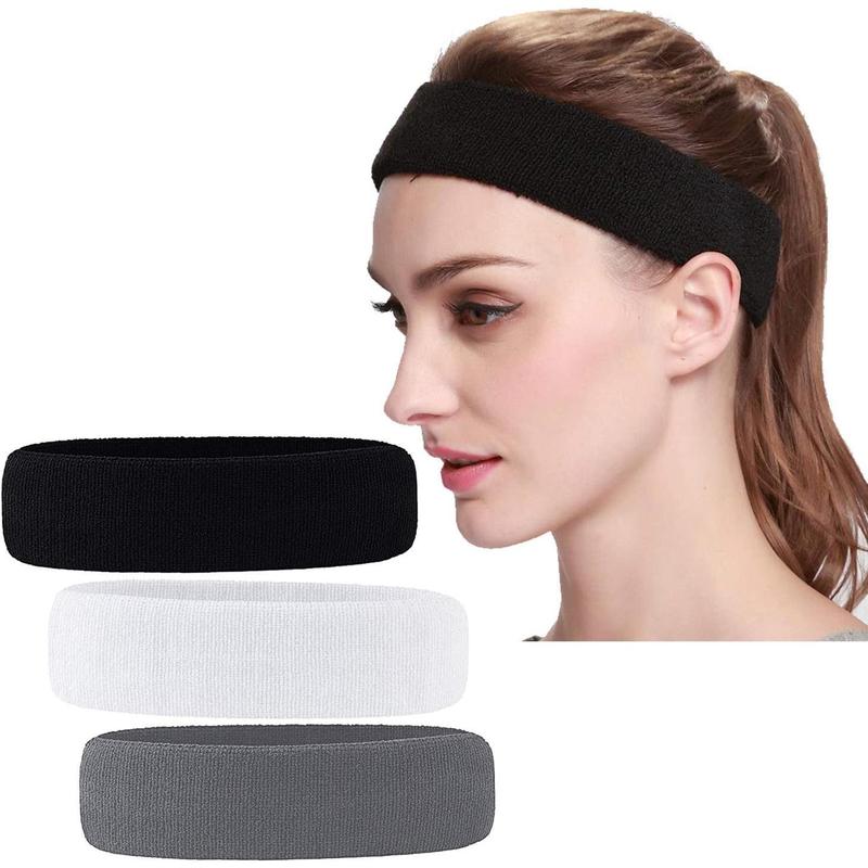 3 Pack Men & Women Sweatband Headband Terry Cloth Moisture Wicking for Sports Tennis Gym Work Out