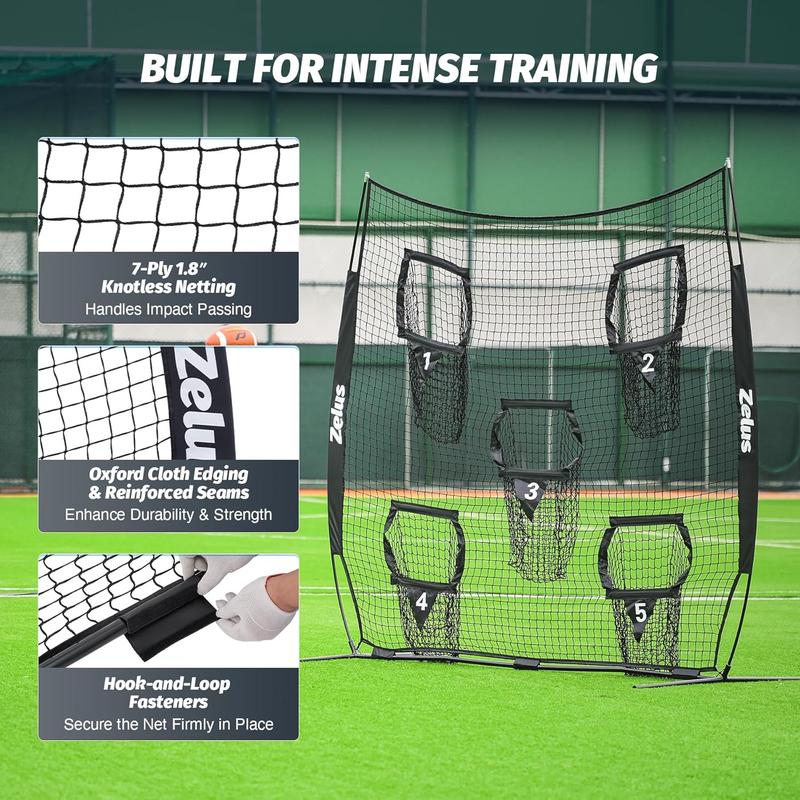 ZELUS Football Throwing Net, Quarterback Training Equipment with 5 Target Pockets, Football Practice Throwing Passing Accuracy Trainer with Carry Bag Ground Stakes for Kids Adults