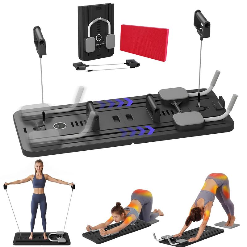 Multi-functional Ab Exercise Board, Kneeling Pad and Timer, Foldable Home Pilates Reformer, Abs Workout Equipment for Abdominal & Core Strength Training - Home Exercise Walking Pad(Black)