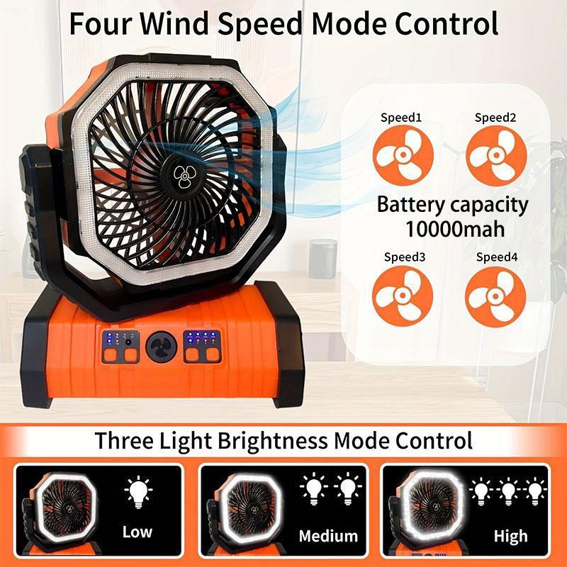 Portable 10000mAh Camping Fan with LED Lights, High Brightness Tent Light with Remote Control & Timing Function, Protable Fan, 4 Wind Speeds Fan for Outdoor Hiking Fishing