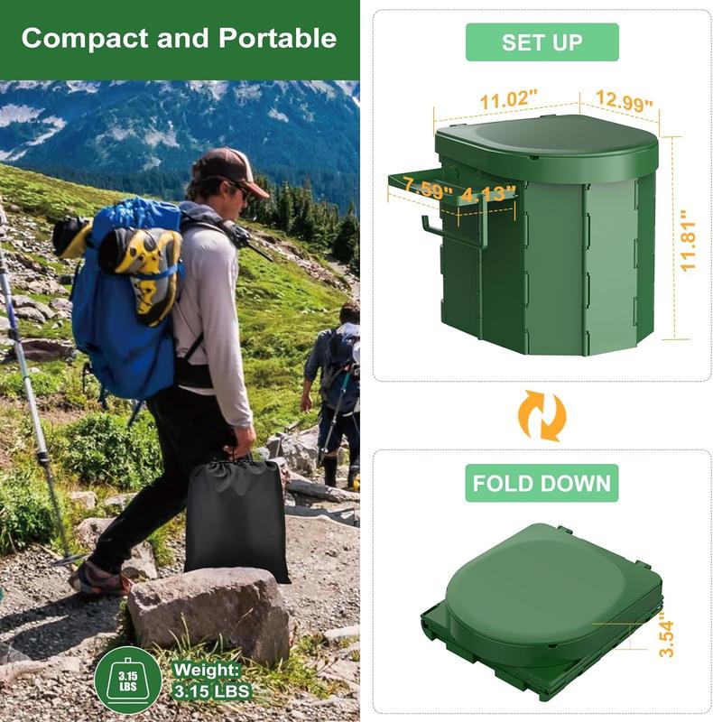 Portable Camping Toilet, Foldable for Adults with Detachable Phone Shelf and Toilet Paper Holder, Waterproof Porta Potty with Lid for Camping,Hiking,RV Travel,RoadTrips