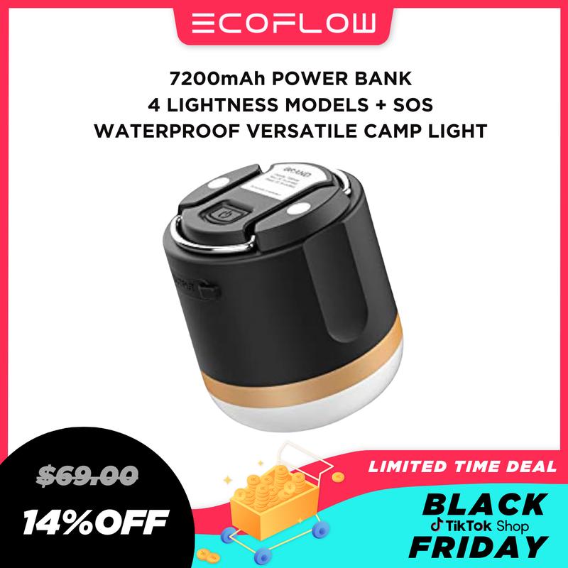 EcoFlow Camping Lamp, Waterproof Versatile Camp Light, Stepless Dimming, 4 Lightness Modes + SOS, Magnetic Base for Emergency, Outdoor, Hiking and Car