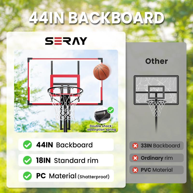 Seray Basketball Hoop Outdoor System with 44 Inch Shatterproof Backboard, 4.8FT-10FT Height Adjustable Pool Basketball Goal System for Youth Teens Adults Indoor Outdoor portable basketballhoop