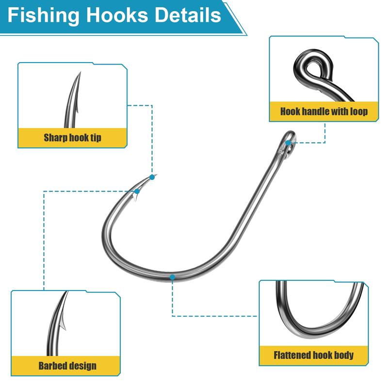 Premium Fishing Hooks, 10 Sizes 4 Sizes Carbon Steel Fishing Hooks W Portable Plastic Box, Strong Sharp Fish Hook with Barbs for Freshwater Seawater