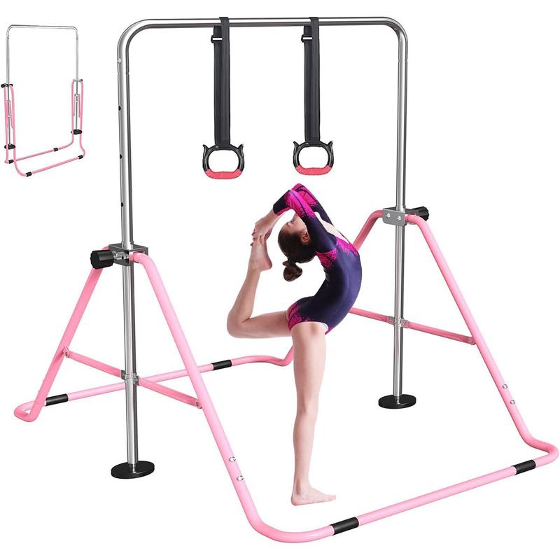 FBsport Gymnastics Bar for Kids with Rings, Adjustable Height Folding Horizontal Bars, Junior Gymnastics Training Monkey Bars for Home Practice Using Adjustable Kids