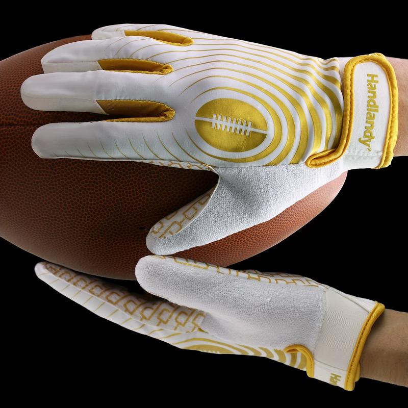 Football Gloves Adjustable Closure Gloves Sticky Wide Receiver Gloves White Golden Elastic Football Gloves