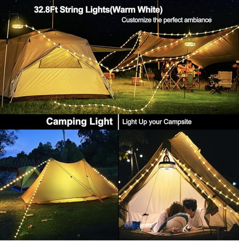 Rechargeable Camping String Light - 2 in 1 Portable Outdoor String Lights with Multi-Modes & Brightness for Camper, Hiking and Yard Adjustable Mini