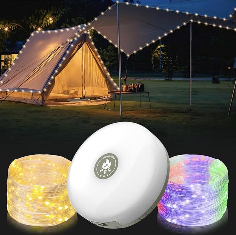 Rechargeable Camping String Light - 2 in 1 Portable Outdoor String Lights with Multi-Modes & Brightness for Camper, Hiking and Yard Adjustable Mini