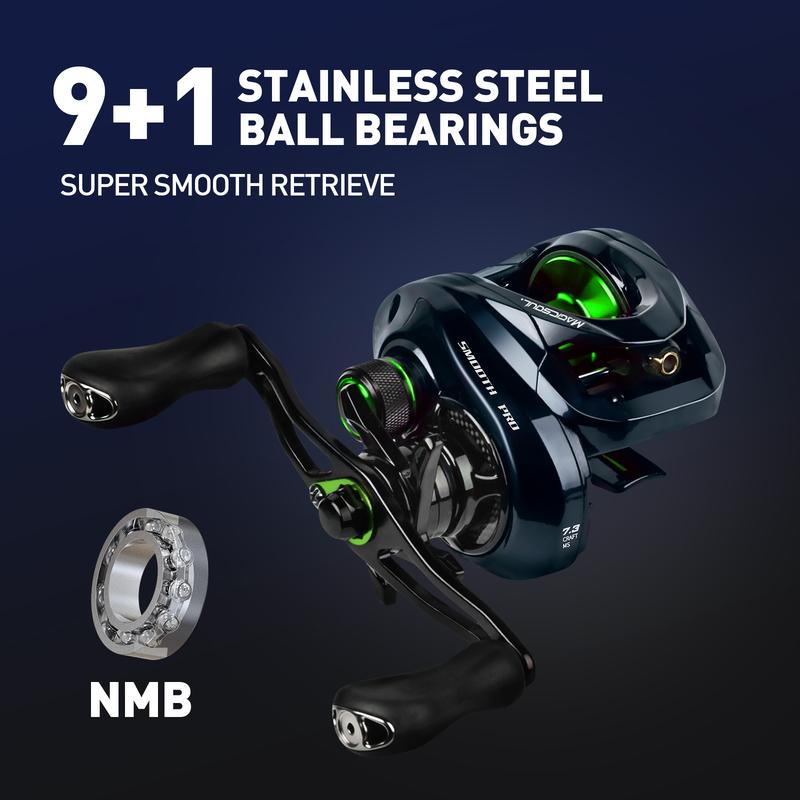 Magic Soul Baitcasting Reel - High Capacity Casting Reel with 9+1 Stainless Steel Bearings, 7.2:1 Gear Ratio, 15.4 lb Drag - Baitcaster Fishing Reel, Left Right Hand fishing  gear freshwater fishing