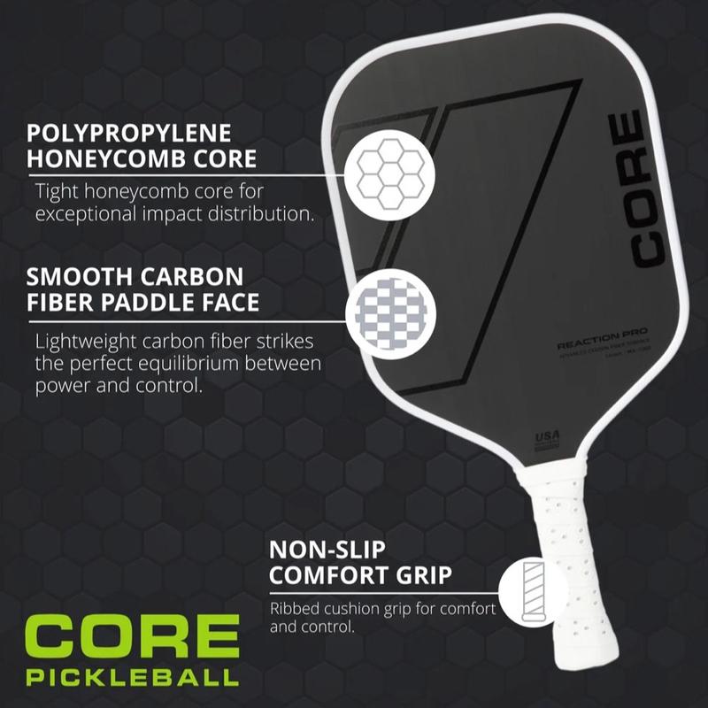 CORE Reaction Pro Pickleball Paddle | T700 Carbon Fiber Surface | MX-1000 | 16mm Thickness