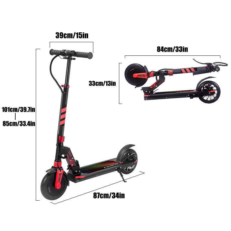 Electric scooter, MAX 180W motor, aluminium alloy construction, lightweight and portable, 10mph speed, 10mi range, night safety light, seven coloured lights, suitable for commuting and recreation, scooter enthusiasts.