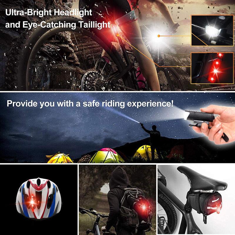 USB Rechargeable LED Bicycle Headlight Bike Front Rear Lamp Light Set Waterproof