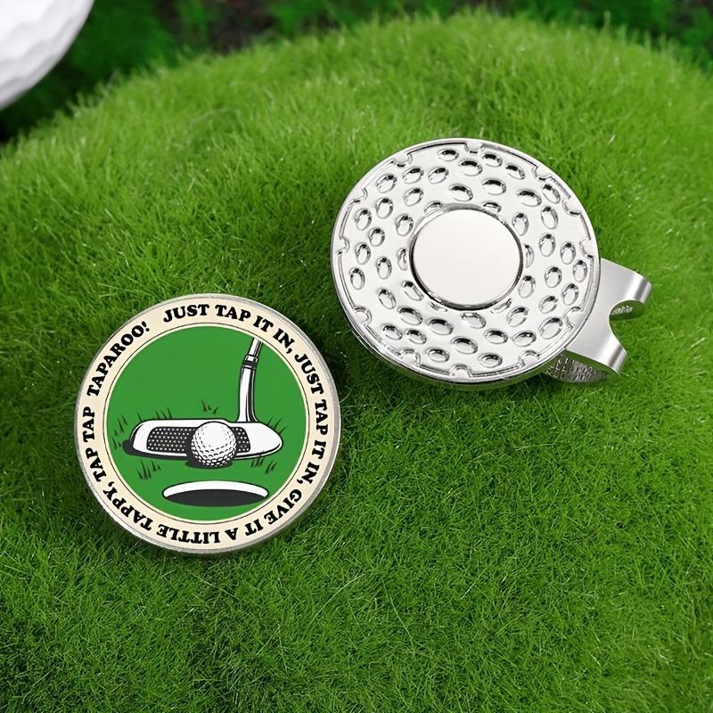 Golf Hat Clip with Magnetic Ball Marker, Durable Iron Construction, Easy To Attach, Embossed 'Just Tap It In' Slogan Design for Golfers