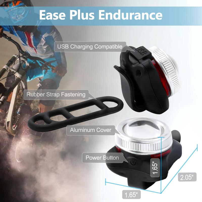 2Pcs USB Rechargeable Bicycle lights Set,Waterproof Outdoor Bike Light,Mini LED Headlight Taillight Bicycle Front & Rear Safety Warning Bicycle Lamp Waterproof for Road Mountain Cycling,Night Riding,Camping,Running,Hiking,Walking Dogs Fishing Lamp