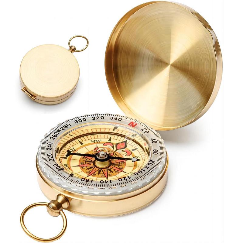 Classic Pocket Style Copper Clamshell Compass, 1 Count Survival Gear Compass, Waterproof Luminous Compass for Hiking Camping Hunting Climbing