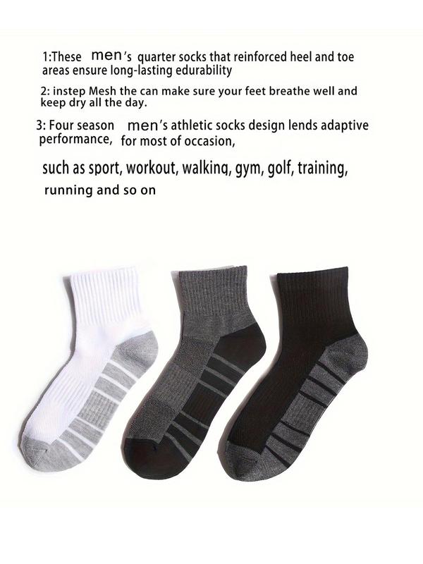 Men's Colorblock Athletic Quarter Crew Socks, Breathable Comfortable Sports Socks for Running Jogging, Athletic Socks for Men