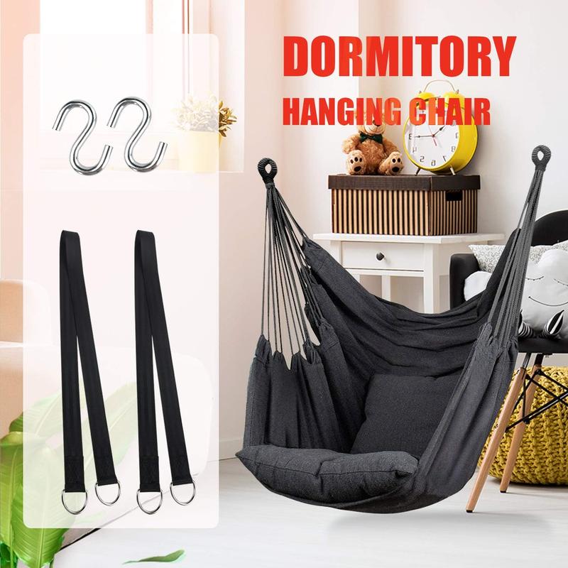 Hammock Chair Hanging Rope Swing, Max 300 Lbs Hanging Chair with Pocket- Quality Cotton Weave for Superior Comfort & Durability Perfect for Outdoor, Home, Bedroom, Patio, Yard (Dark Gray)