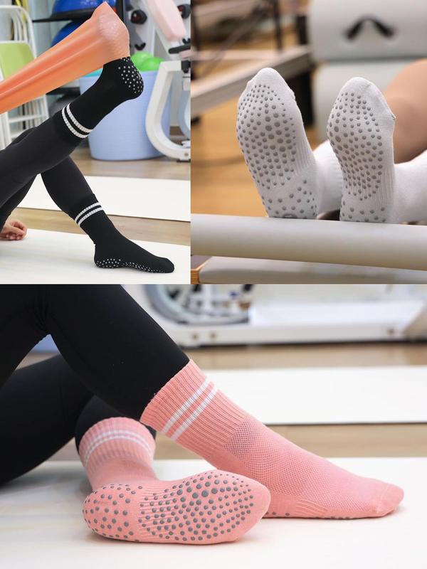 Women's Two-Striped Print Non Slip Sports Socks, Breathable Comfortable Sports Socks for Yoga Gym Workout, Women's Socks for Fall & Winter