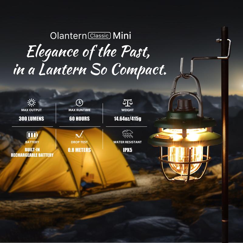 OLIGHT Olantern Classic Mini LED Camping Lantern, Lightweight Rechargeable Lantern Flashlight 300 Lumens with Dual Light Sources, Portable Camp Lamp for Hurricane, Emergency, Hiking