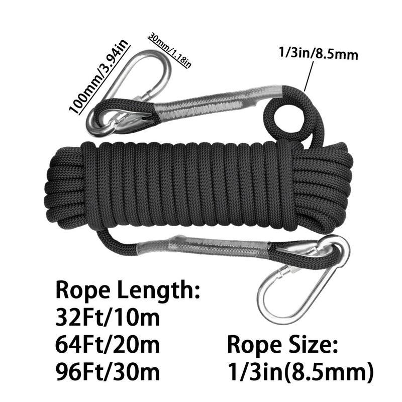 Outdoor Climbing Rope with Gloves & Hooks, High Strength Static Climbing Rope with Anti-slip Gloves & 2 Steel Look Hooks, Suitable for Climbing, Ice Climbing, Escape, Fire Rescue