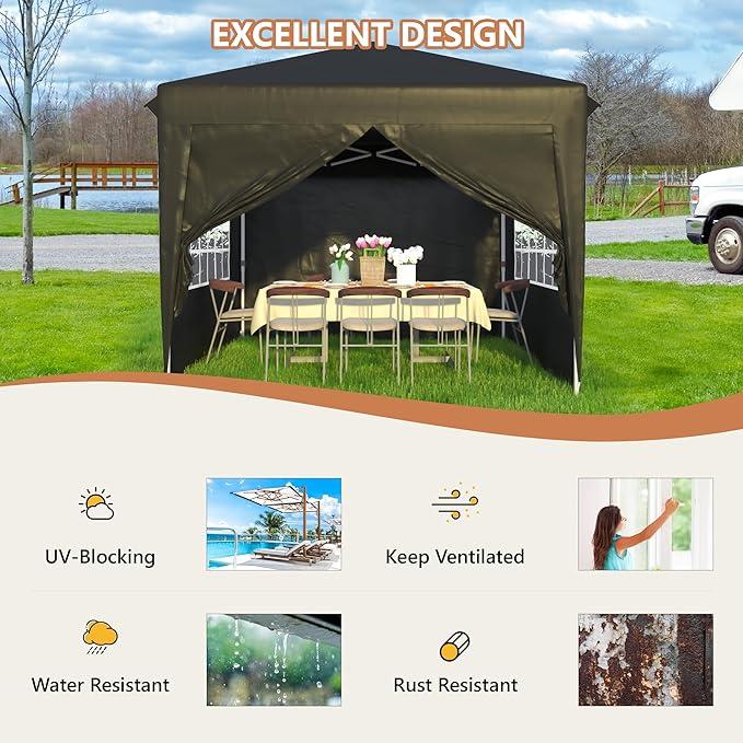 10x10 Pop Up Canopy Tent, Easy Up Canopy with 4 Removable Sidewalls&2 Window, Waterproof Pop Up Gazebo Tent for Parties,Commercial Outdoor Canopy for Vendor Events Patio Outdoor,Bonus 8 Stakes