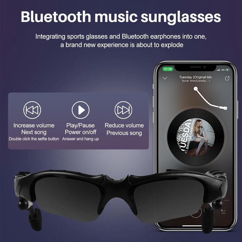 Smart Sport Sunglasses Wireless Bluetooth MP3 Polarized Lenses Music Sunglasses Bluetooth 5.0 Music Headphones Sunglasses Enhanced UV Protection for Sports, Outdoor, Driving & Cycling - Black