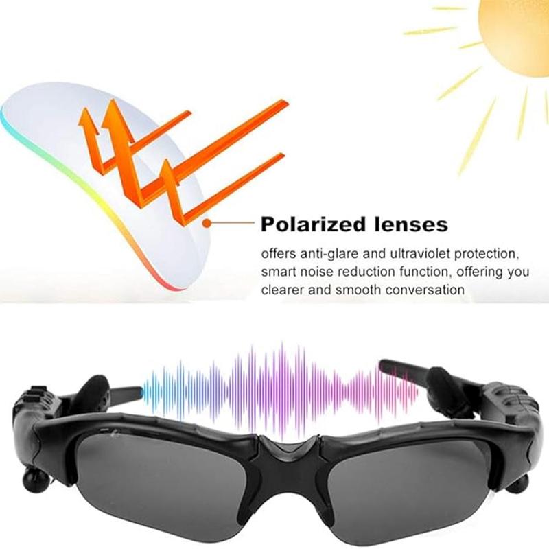 Smart Sport Sunglasses Wireless Bluetooth MP3 Polarized Lenses Music Sunglasses Bluetooth 5.0 Music Headphones Sunglasses Enhanced UV Protection for Sports, Outdoor, Driving & Cycling - Black