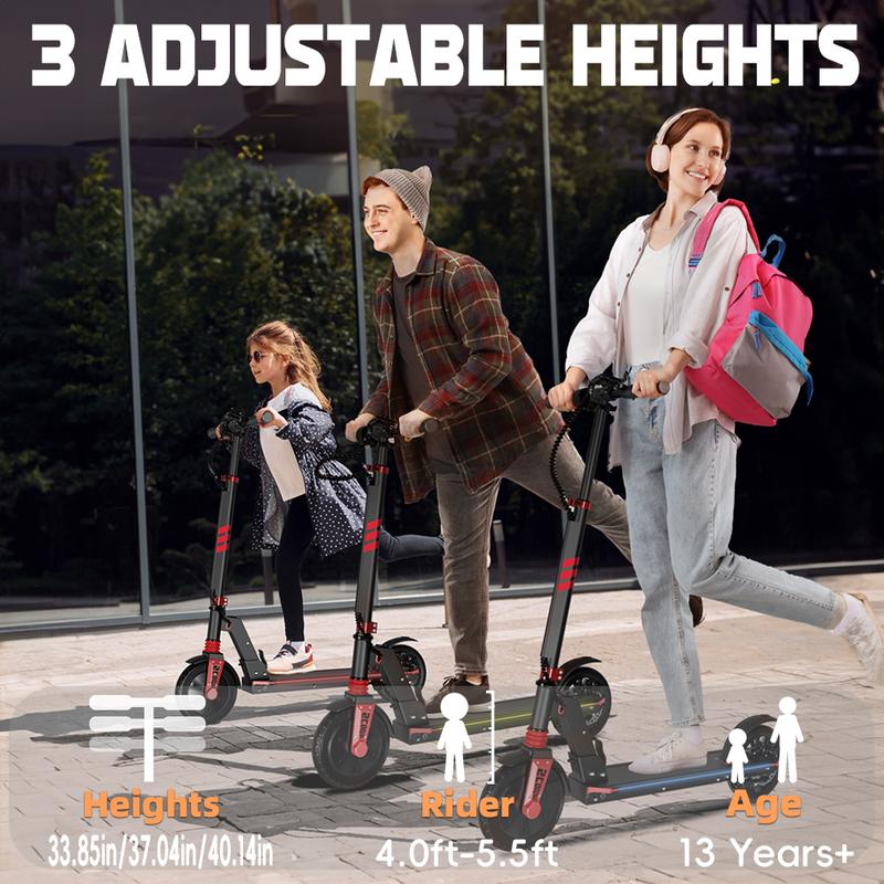 Electric scooter, MAX 180W motor, aluminium alloy construction, lightweight and portable, 10mph speed, 10mi range, night safety light, seven coloured lights, suitable for commuting and recreation, scooter enthusiasts.