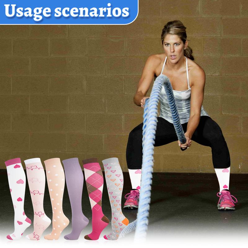 ANOTION 6 pack Nylon compression socks provide optimal support for women's circulation in running, Hiking and sports activities