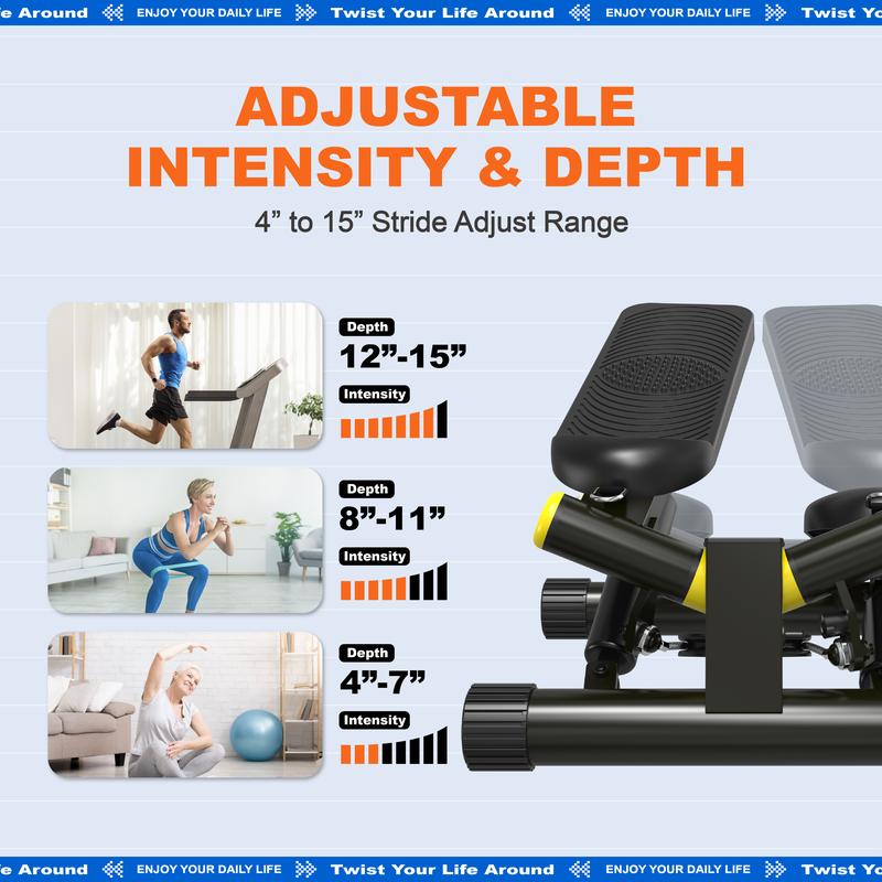 Ziwwvy Steppers for Exercises, Twisting Stepper for butt Lifting with Resistance Bands and Full Body Cardio Equipment，Adjustable Height Fitness Stepper Machine，330Lbs Weight for Home and Office