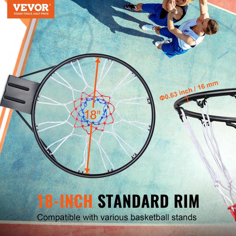 VEVOR Basketball Rim, Wall Door Mounted Basketball Hoop, Heavy Duty Q235 Basketball Flex Rim Goal Replacement with Net and Double Spring, Standard 18