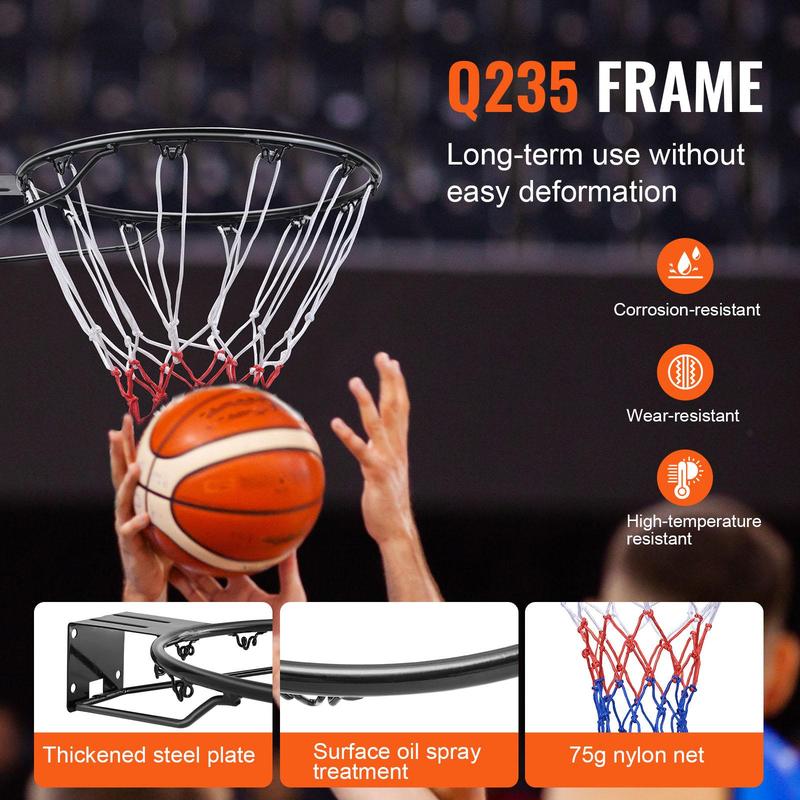 VEVOR Basketball Rim, Wall Door Mounted Basketball Hoop, Heavy Duty Q235 Basketball Flex Rim Goal Replacement with Net and Double Spring, Standard 18