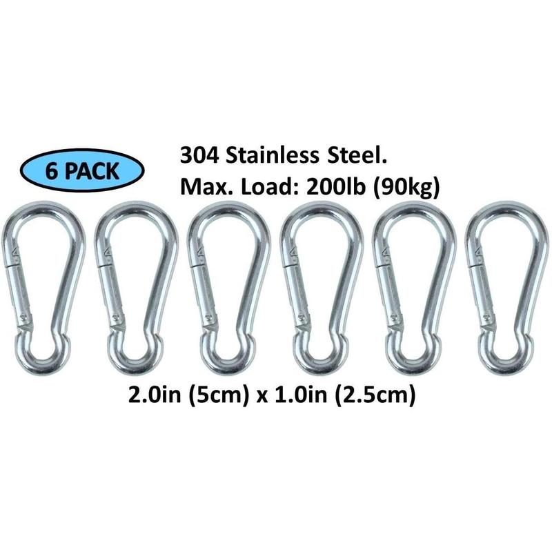 Heavy Duty Bushcraft Stainless Steel Carabiner Spring Snap Clip Link Hooks. 200-500lb Load. 2, 6 & 12 Packs