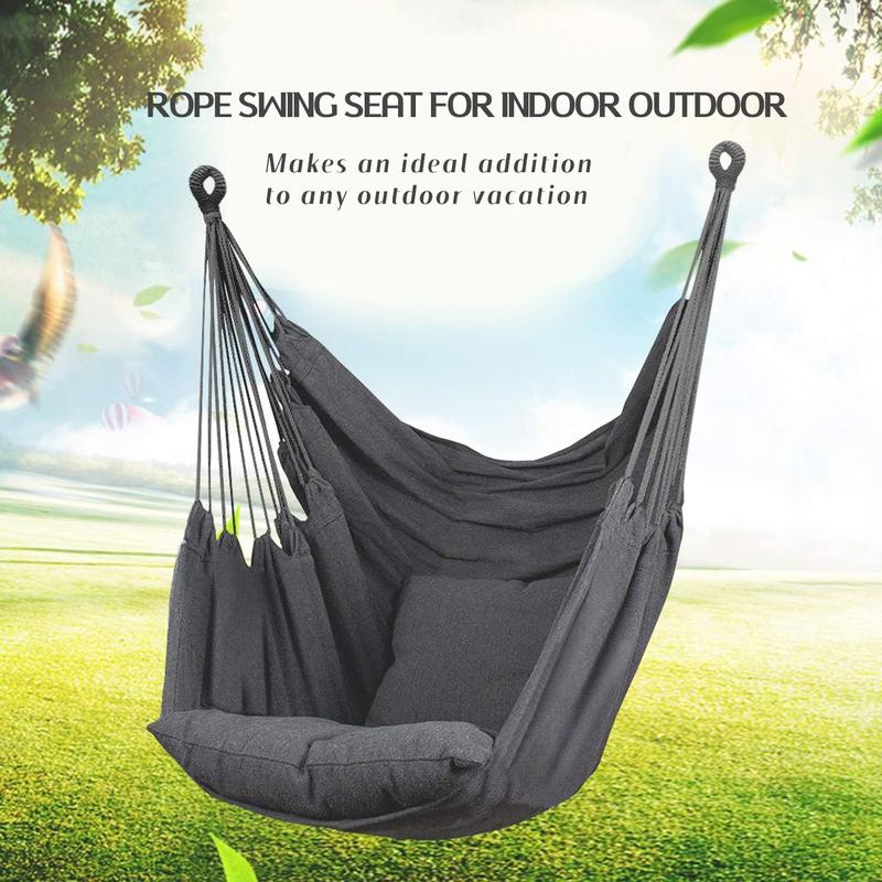 Hammock Chair Hanging Rope Swing, Max 300 Lbs Hanging Chair with Pocket- Quality Cotton Weave for Superior Comfort & Durability Perfect for Outdoor, Home, Bedroom, Patio, Yard (Dark Gray)