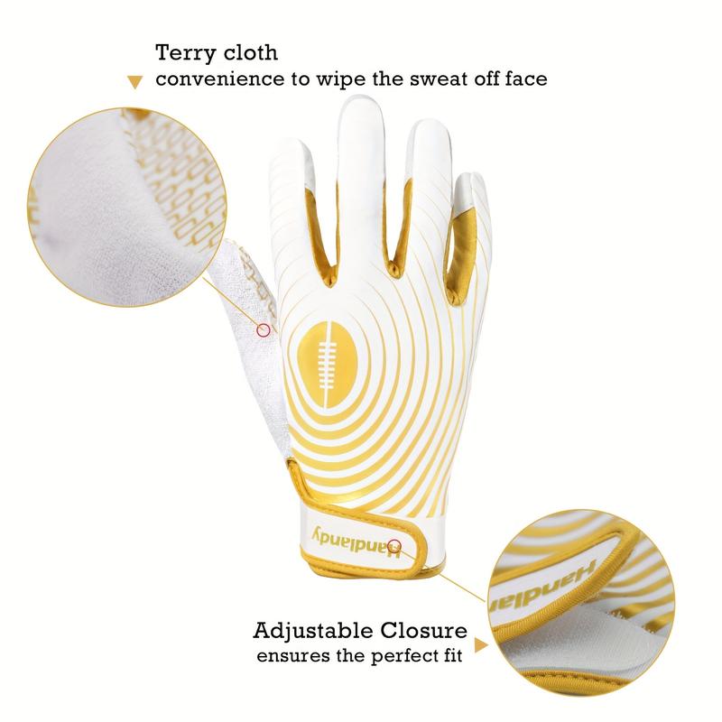 Football Gloves Adjustable Closure Gloves Sticky Wide Receiver Gloves White Golden Elastic Football Gloves