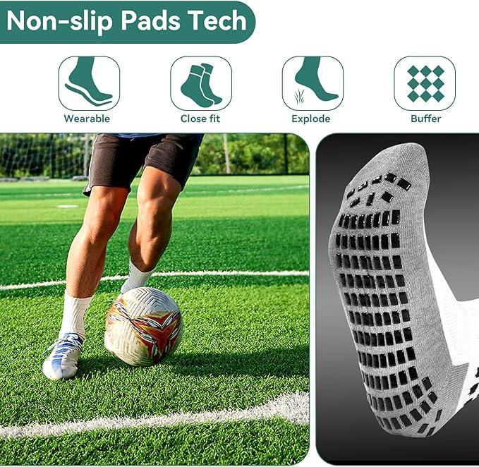 4 Pair Men's Soccer Socks Anti Slip Non Slip Grip Pads for Football Basketball Sports Grip Socks