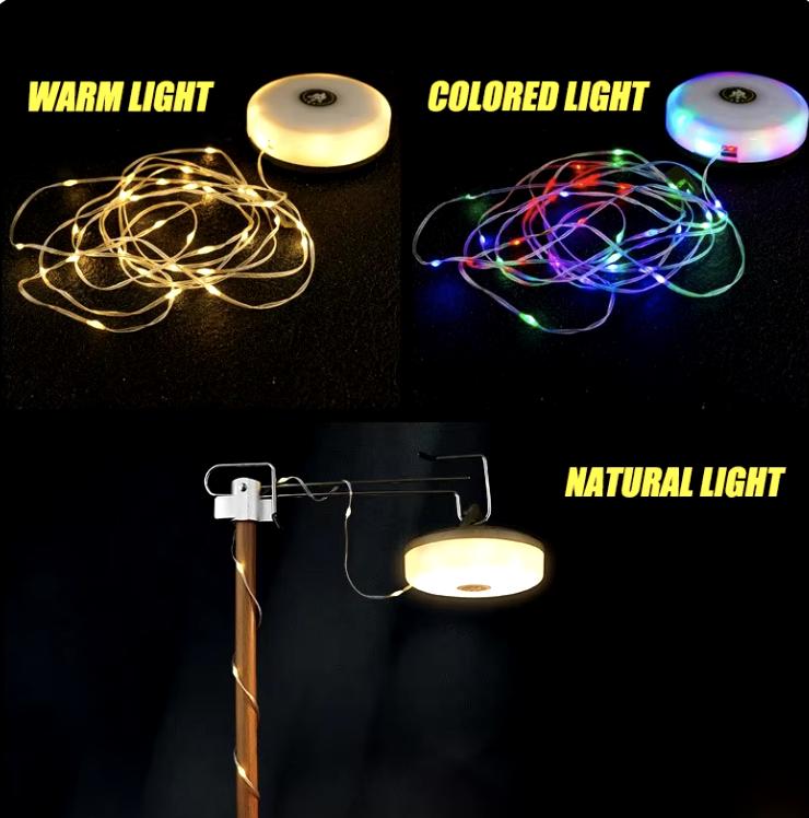 Rechargeable Camping String Light - 2 in 1 Portable Outdoor String Lights with Multi-Modes & Brightness for Camper, Hiking and Yard Adjustable Mini