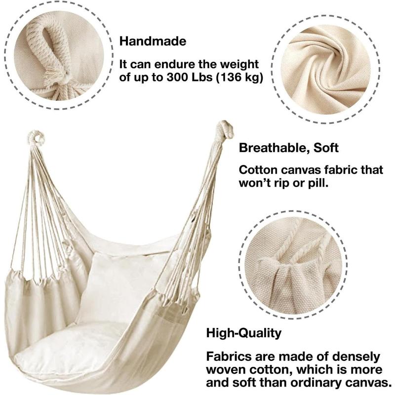 Hammock Chair Hanging Rope Swing, Max 300 Lbs Hanging Chair with Pocket- Quality Cotton Weave for Superior Comfort & Durability Perfect for Outdoor, Home, Bedroom, Patio, Yard (Dark Gray)