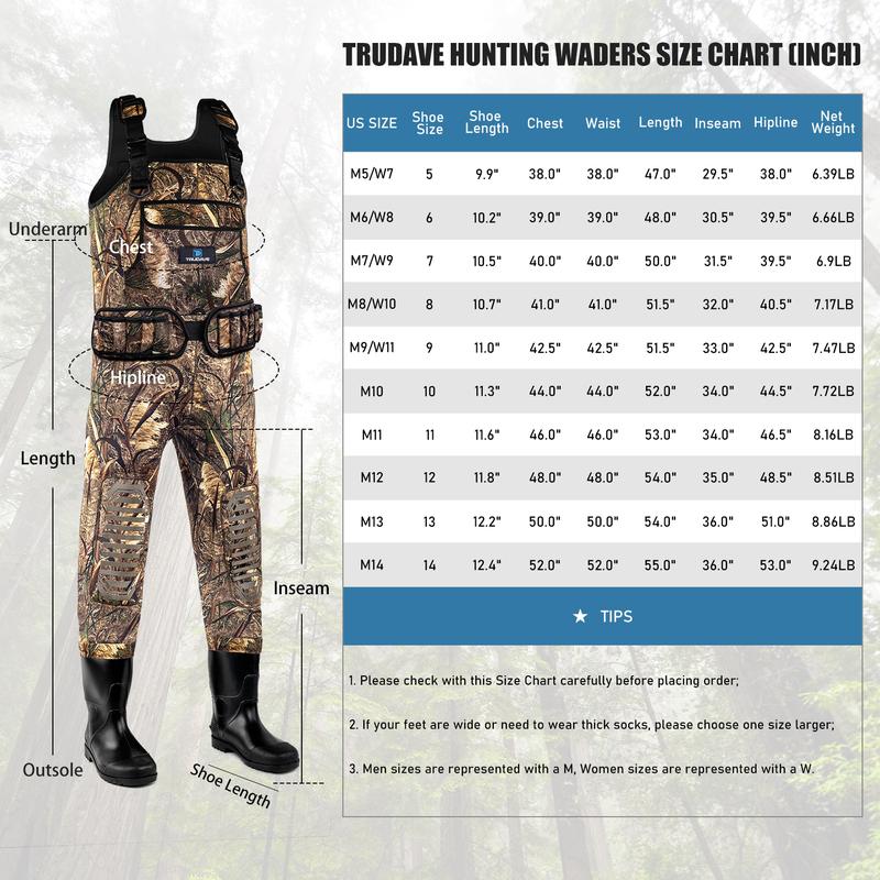 Trudave Fishing Waders for Men, Chest Waders with Boots for Men & Women, Waterproof Neoprene Waders for Hunting & Fishing