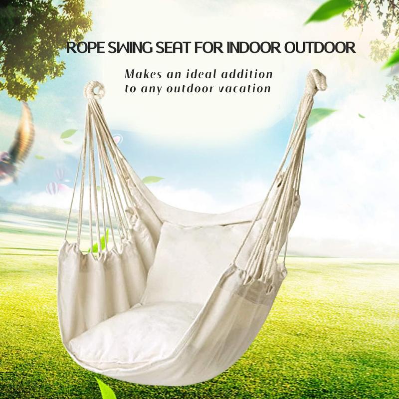 Hammock Chair Hanging Rope Swing, Max 300 Lbs Hanging Chair with Pocket- Quality Cotton Weave for Superior Comfort & Durability Perfect for Outdoor, Home, Bedroom, Patio, Yard (Dark Gray)