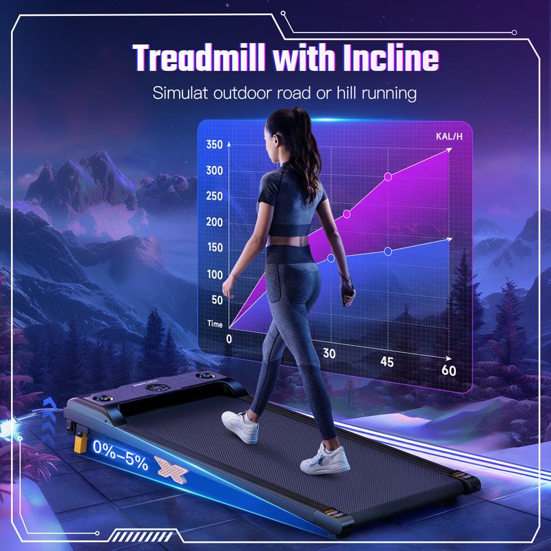 SERVFIT Walking Pad, Under Desk Treadmill with Incline, Portable Walking Treadmill with Remote Control, LED Display, Hidden Safety Switch, Mini Walking Jogging Machine for Home Office