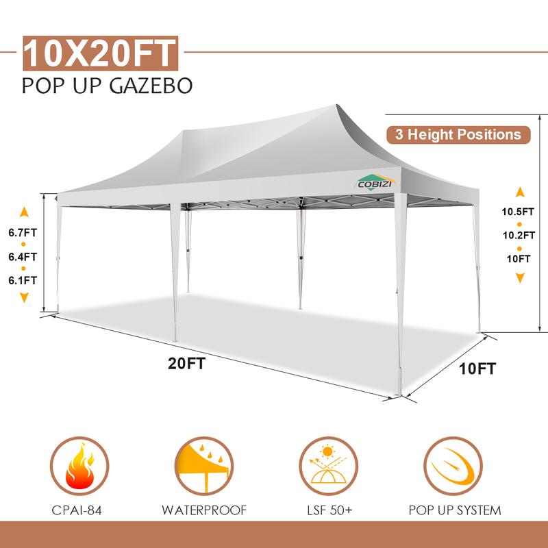 COBIZI 10x20 Pop up Water&Windproof Canopy Tents with 6 Removable Sidewalls,Easy Setup Outdoor Commercial Party Tent，Luxury Camping Tent House for Adults