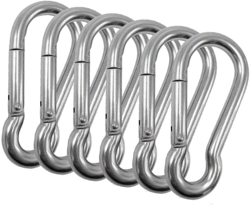 Heavy Duty Bushcraft Stainless Steel Carabiner Spring Snap Clip Link Hooks. 200-500lb Load. 2, 6 & 12 Packs