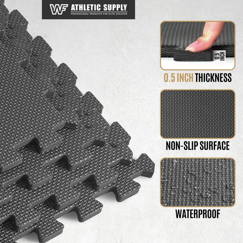 CAP Interlocking Exercise Foam Mats,T Pattern 1 2-Inch Thickness Gym Flooring Tiles, Extra Thick Eva Foam Fitness Equipment Mat & Home Protective Flooring Cushion, Black & Blue