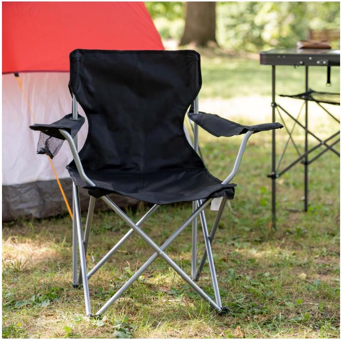 Adult Basic Quad Folding Camp Chair with Cup Holder, Black