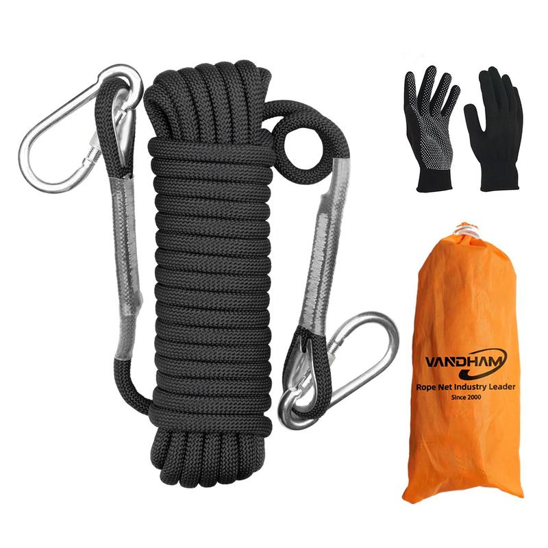 Outdoor Climbing Rope with Gloves & Hooks, High Strength Static Climbing Rope with Anti-slip Gloves & 2 Steel Look Hooks, Suitable for Climbing, Ice Climbing, Escape, Fire Rescue